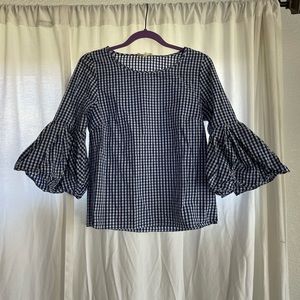 Blue Gingham Bell Sleeve Top